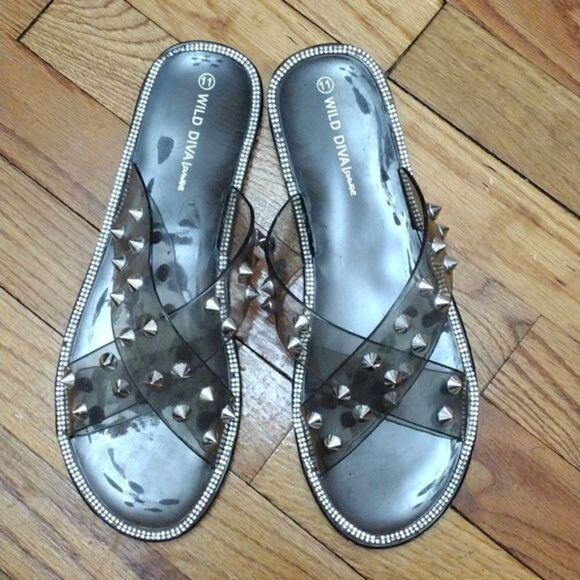 Wild Diva Joanna-08 Smoke Black Double Strap Criss Cross Jelly Sandals s… - Picture 3 of 6